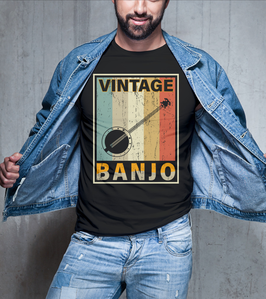 Vintage Banjo Retro Stripes T-Shirt