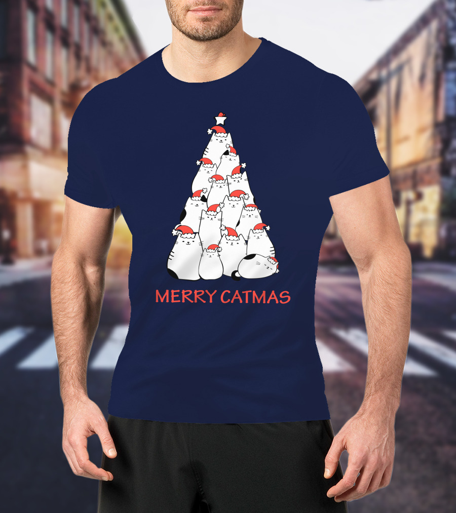 Merry Catmas Funny Cat Love Christmas Tree Cats T-Shirt
