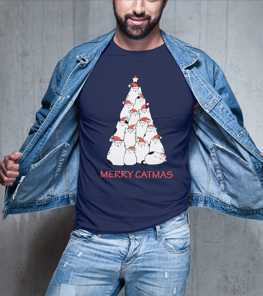 Merry Catmas Funny Cat Love Christmas Tree Cats T-Shirt