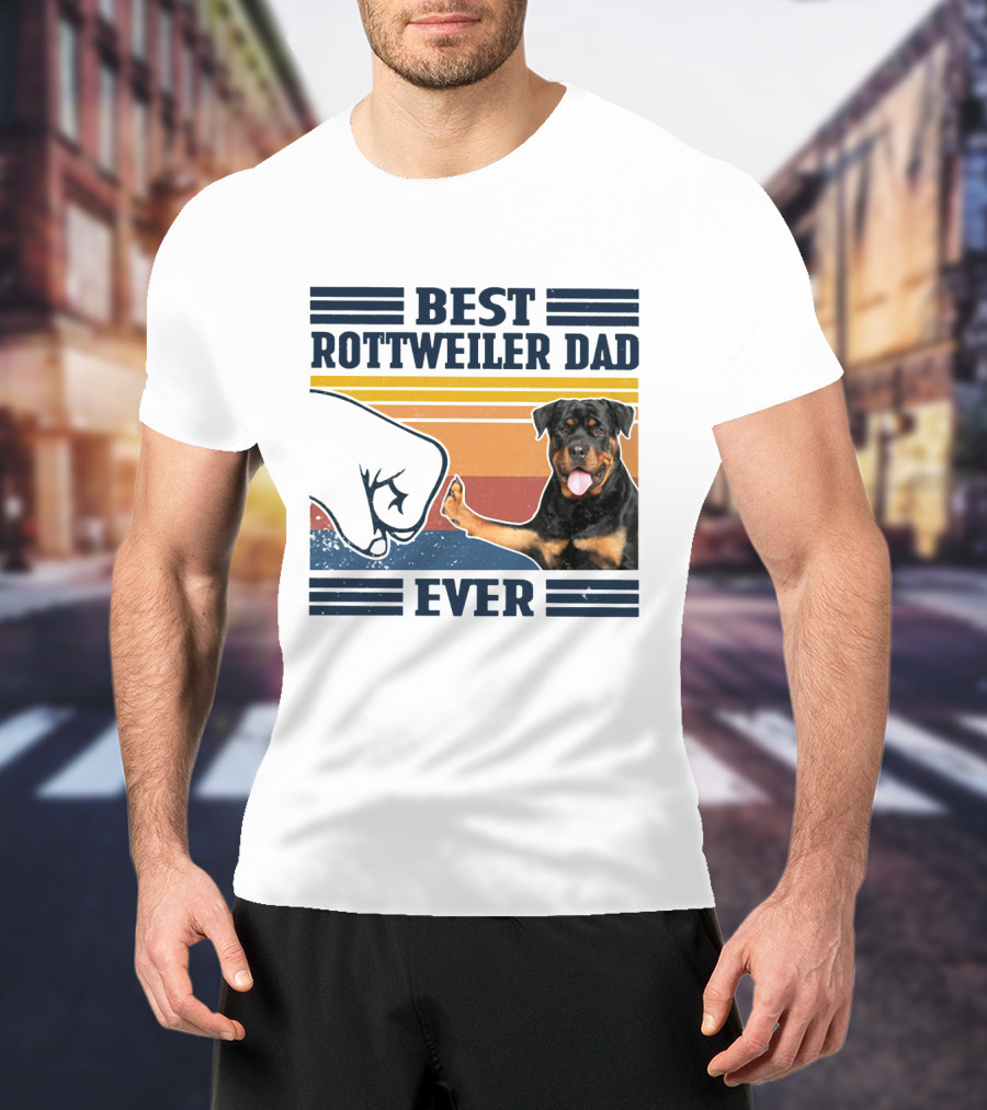 Best Rottweiler Dad Ever Vintage Fist Bump Stripes T-Shirt