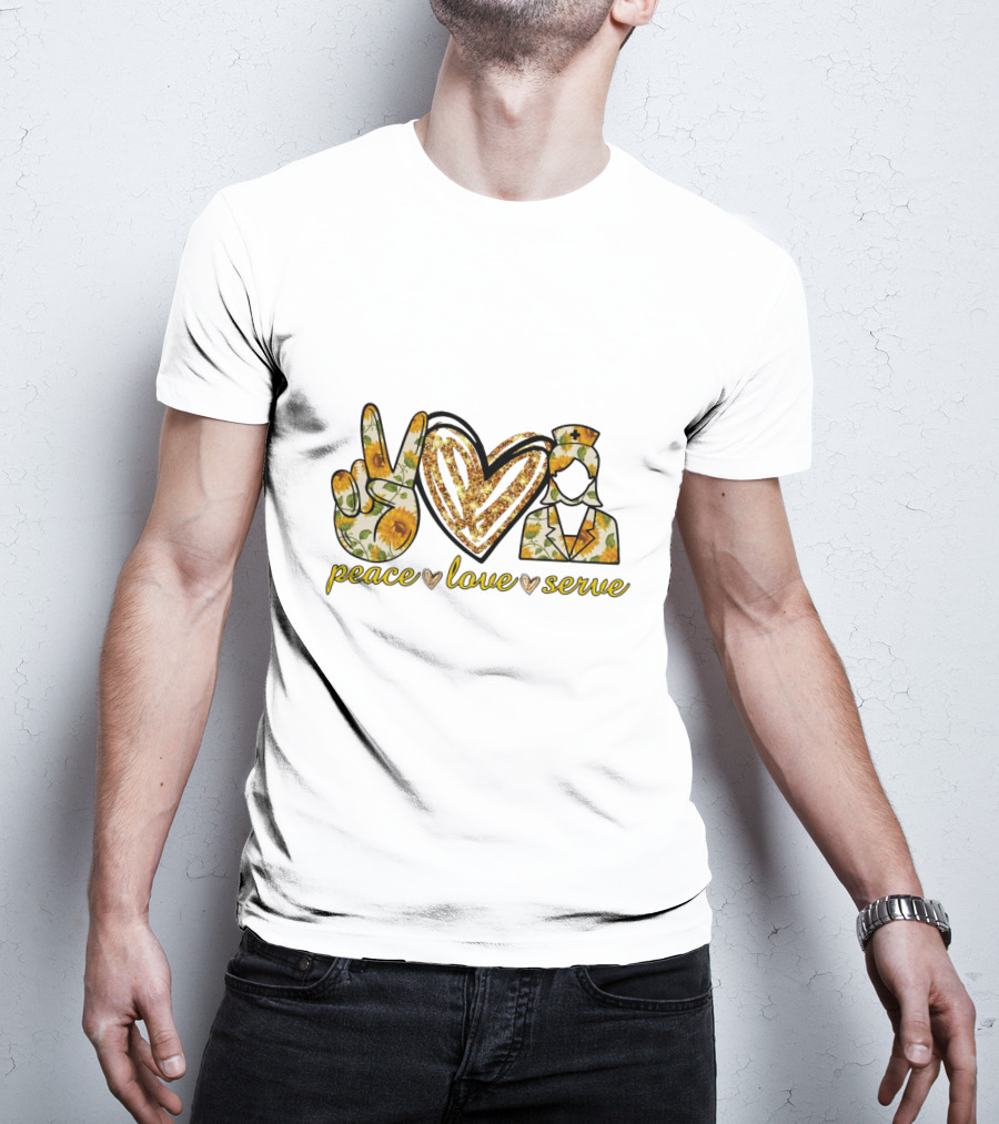 Peace Love Serve Nurse Practitioner Sunflower Heart Peace Sign Nurse Hat T-Shirt