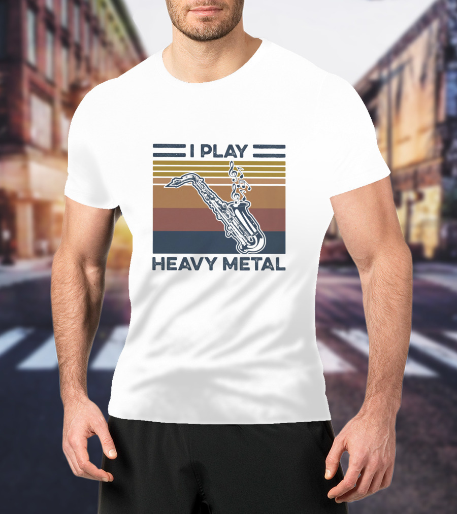 I Play Heavy Metal Saxophone Retro Music Notes T-Shirt