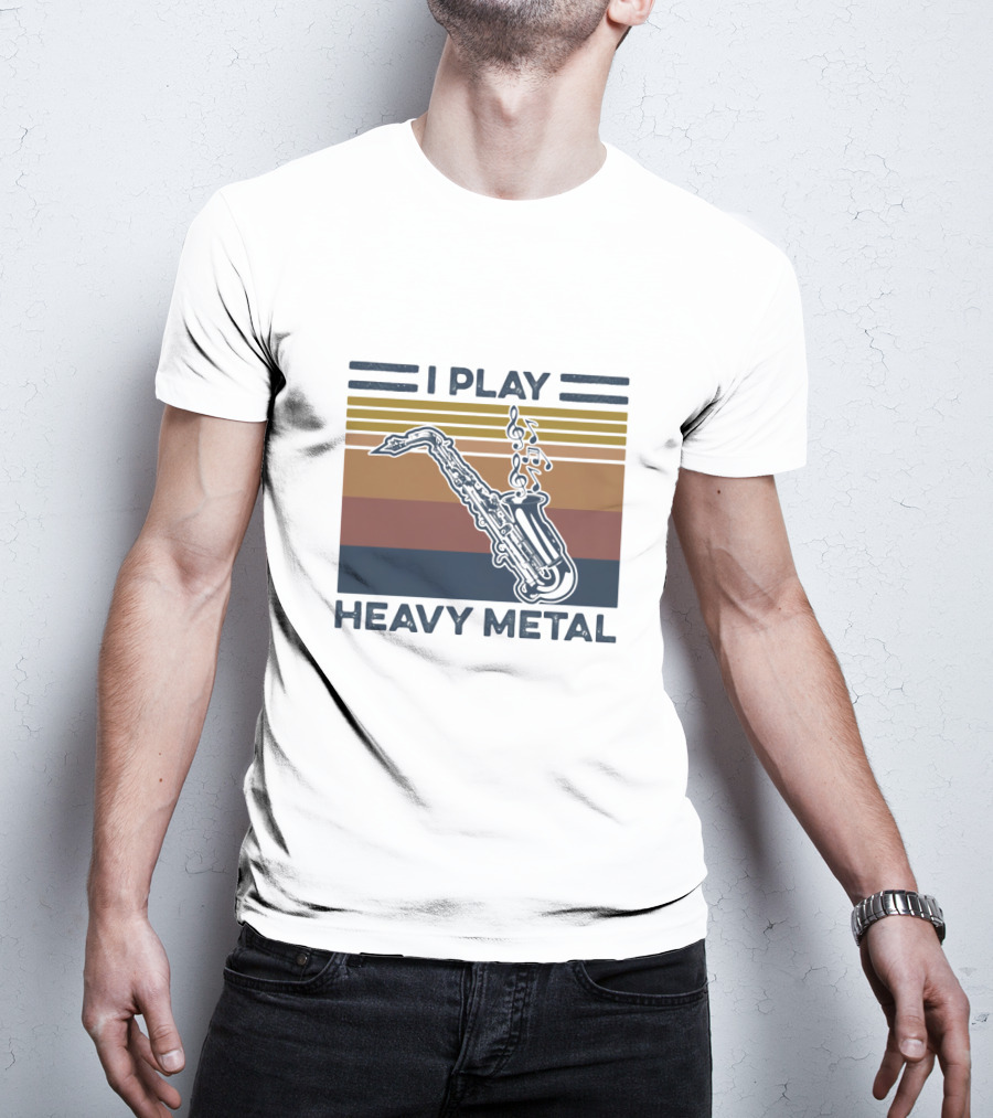 I Play Heavy Metal Saxophone Retro Music Notes T-Shirt