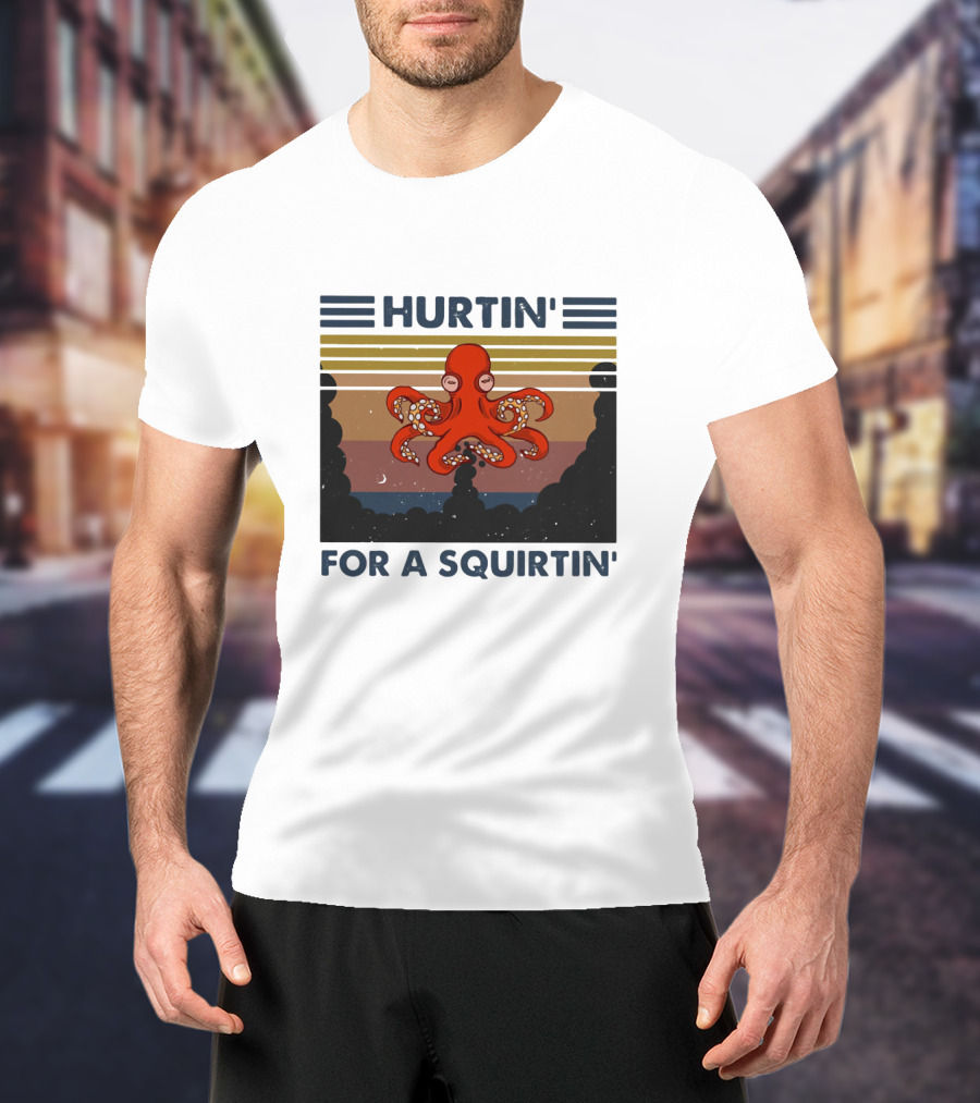 Hurtin' For A Squirtin' Octopus Retro Sunset Ocean Scene T-Shirt
