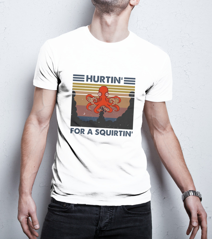Hurtin' For A Squirtin' Octopus Retro Sunset Ocean Scene T-Shirt