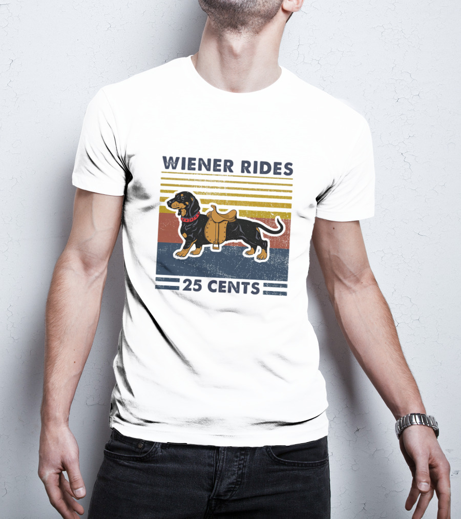 Wiener Rides Dachshund 25 Cents Retro Stripes T-Shirt