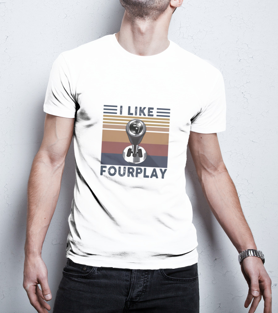 I Like Fourplay Gear Shift Retro Stripes T-Shirt