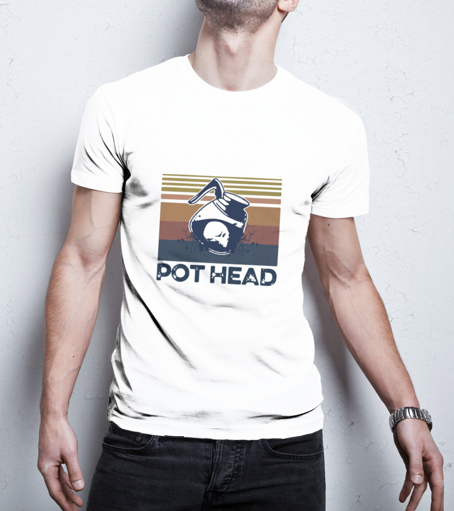 Pot Head Skull Coffee Pot Vintage Stripes T-Shirt