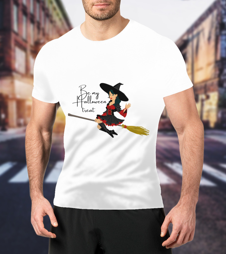 Be My Halloween Treat Witch On Broomstick T-Shirt