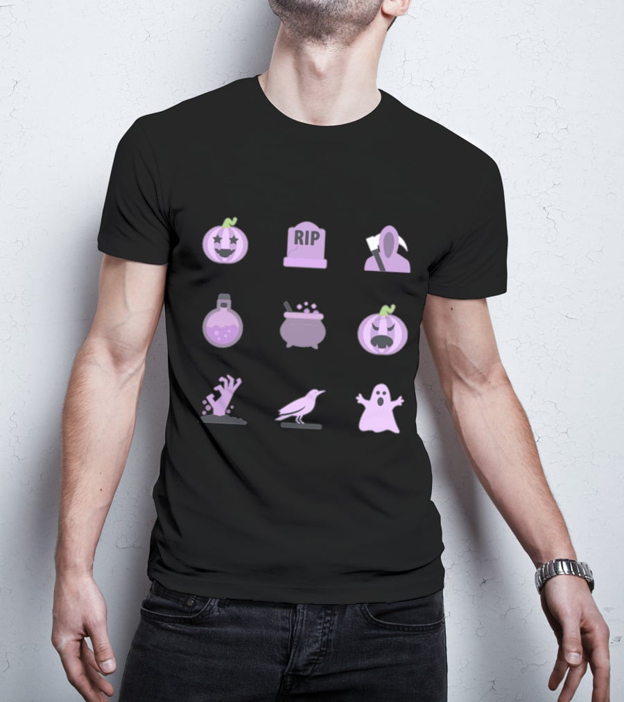 Pastel Purple Halloween Pack With Spooky Icons And Elements T-Shirt