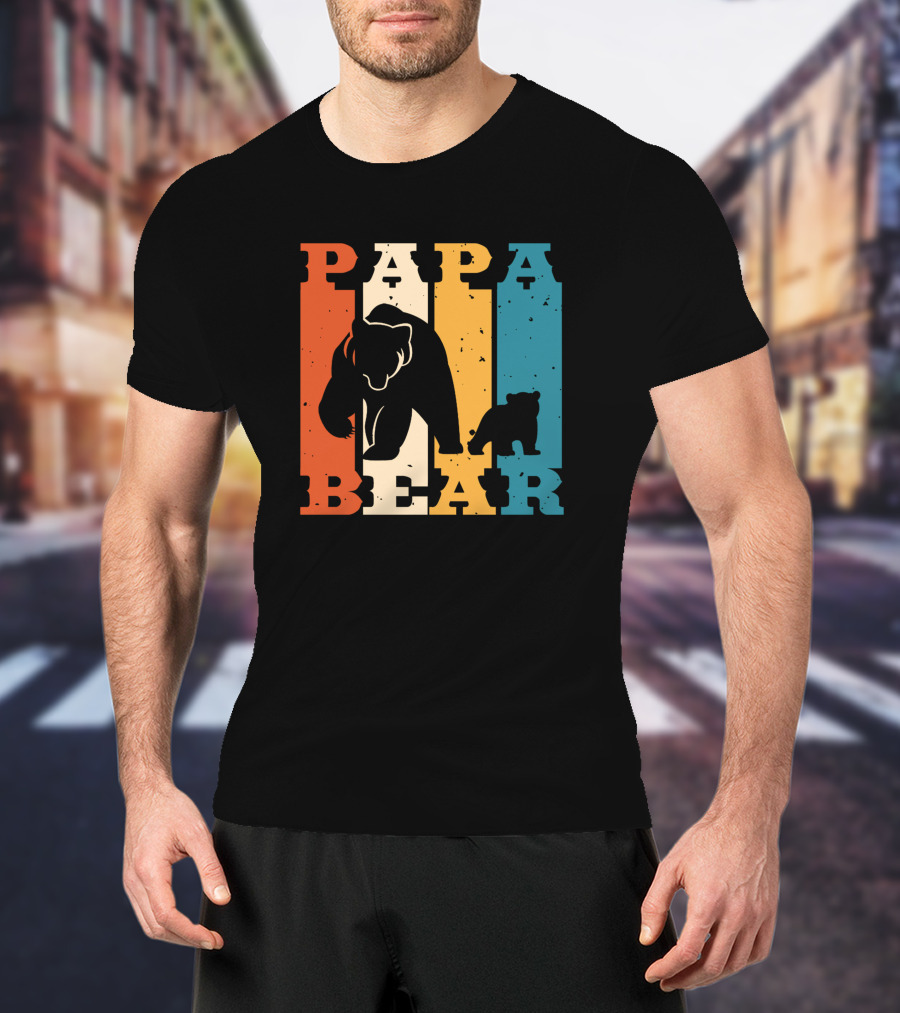 Papa Bear Daddy Bear Retro Striped T-Shirt