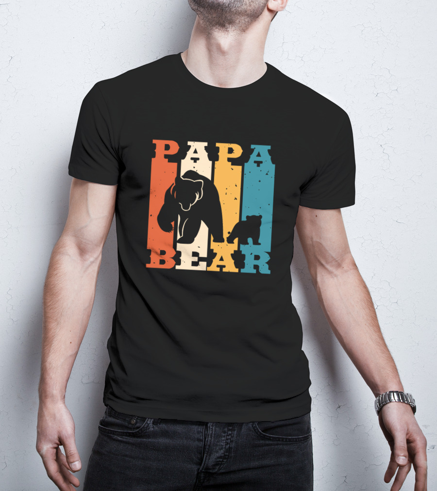 Papa Bear Daddy Bear Retro Striped T-Shirt