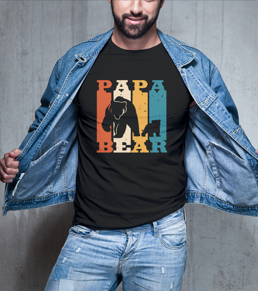 Papa Bear Daddy Bear Retro Striped T-Shirt