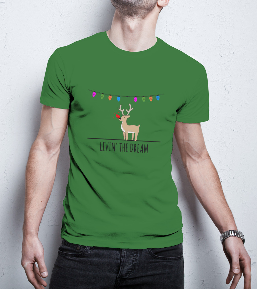 Livin' The Dream Rudolph Christmas Lights Reindeer Scene T-Shirt