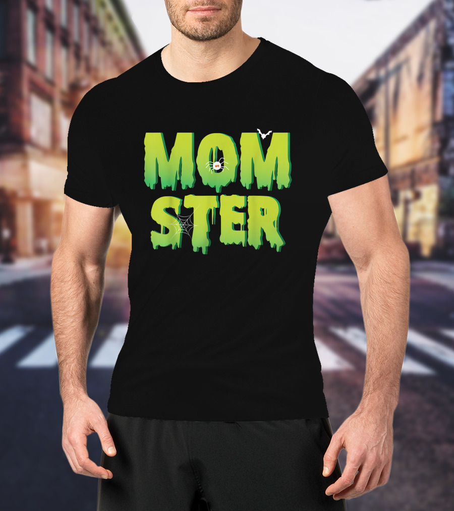 Funny Momster Halloween Costume With Spider And Bat Elements T-Shirt