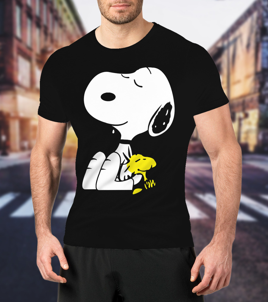 Snoopy Sleep In Peace With Woodstock Sleeping In Black And White Peanuts Comic T-Shirt