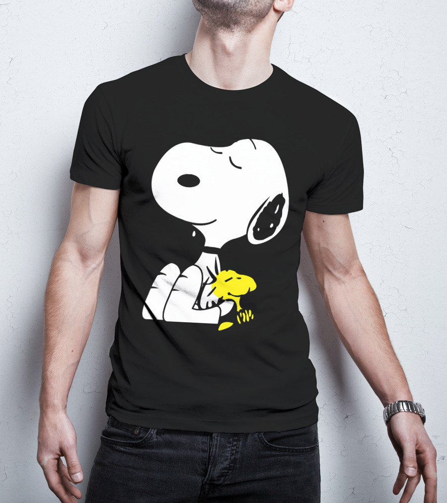 Snoopy Sleep In Peace With Woodstock Sleeping In Black And White Peanuts Comic T-Shirt