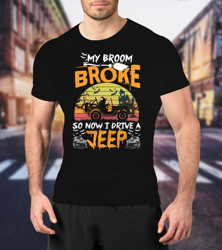 Halloween Witch Jeep Adventure My Broom Broke T-Shirt