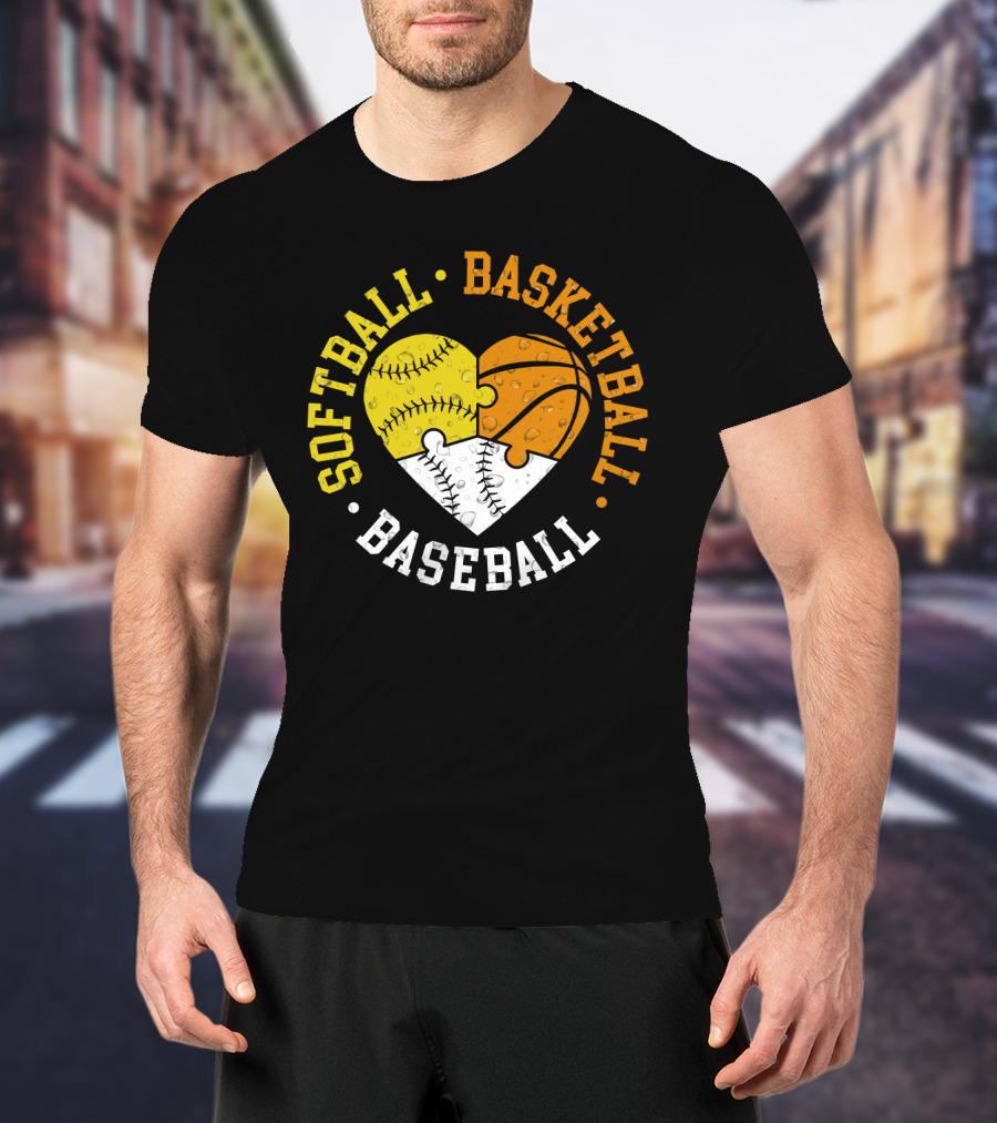 Softball Basketball Baseball Heart Puzzle T-Shirt