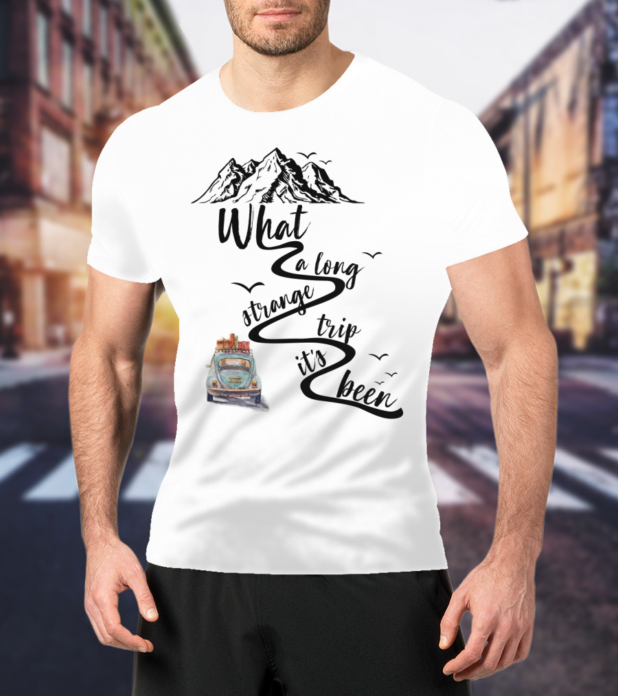 What A Long Strange Trip It's Been Grateful Dead Fans Vintage Car And Mountain Adventure T-Shirt