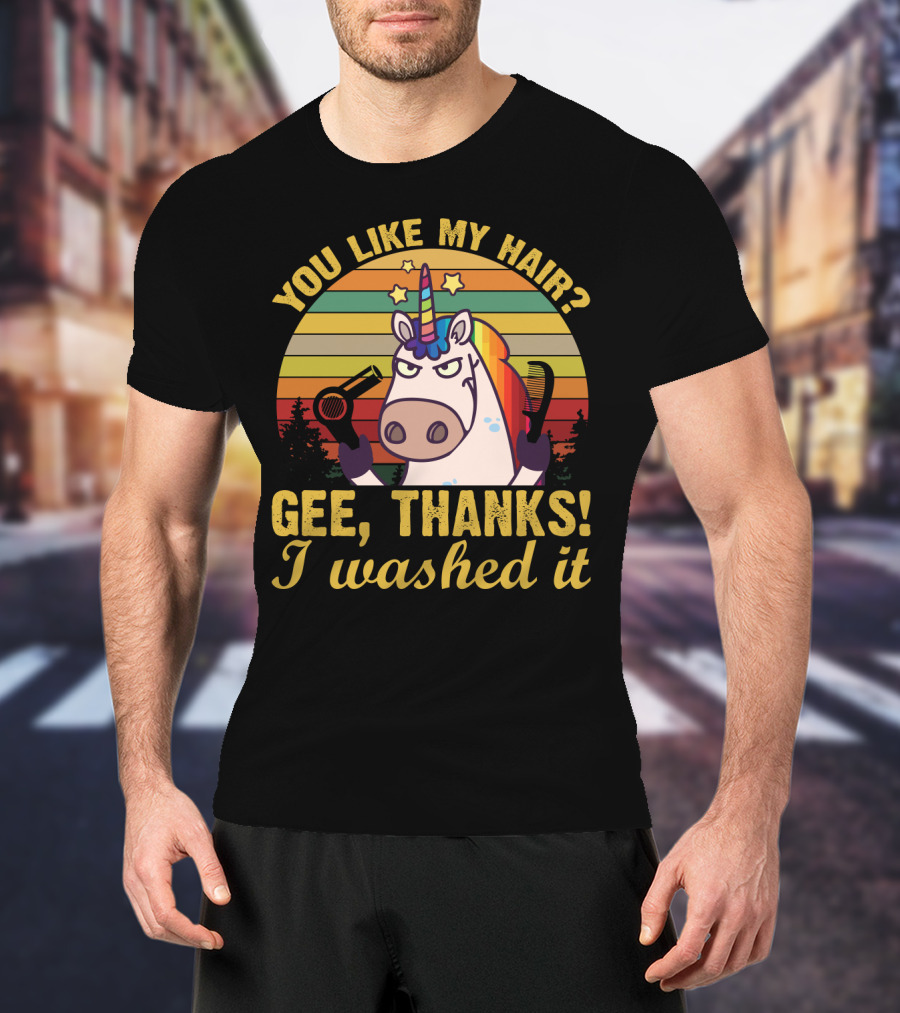 You Like My Hair Gee Thanks I Washed It Unicorn With Hairdryer And Brush In T-Shirt
