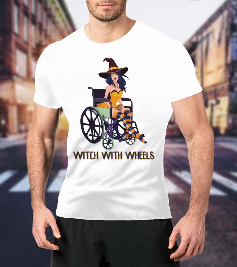 Witch With Wheels Halloween Funny Girls Women Disability Costume T-Shirt