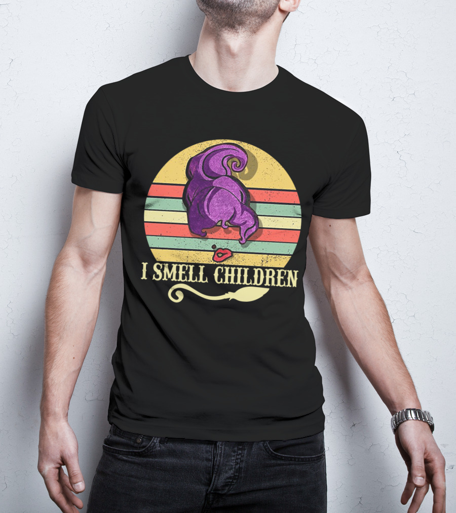 I Smell Children Vintage Sunset Mary Sanderson Hocus Pocus Witch Hat Retro Stripes T-Shirt