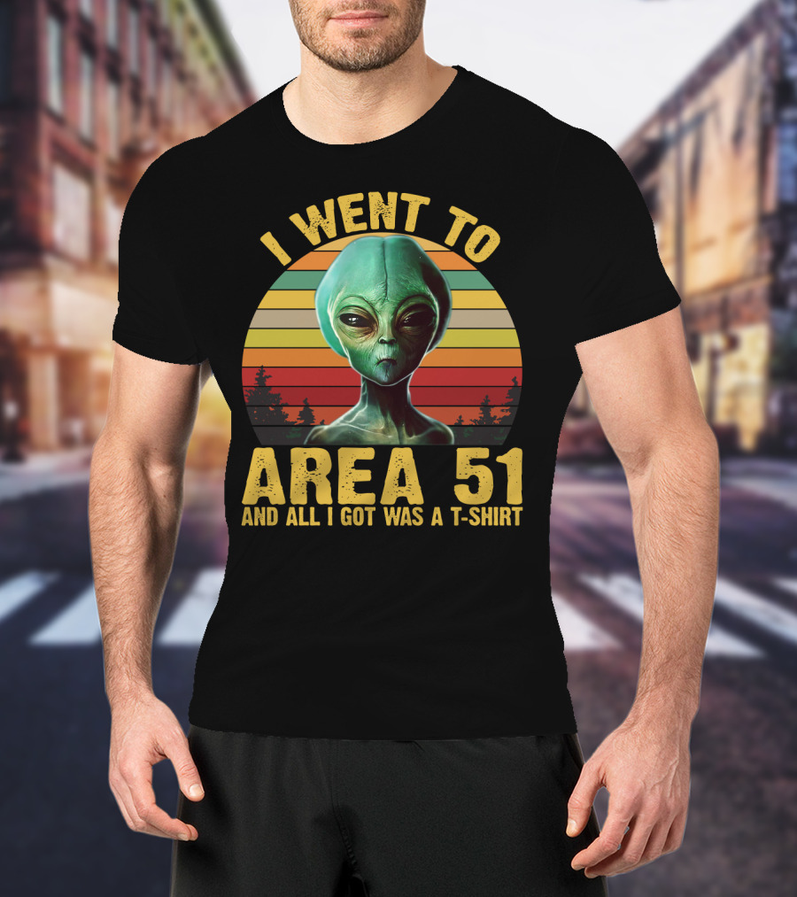 I Went To Area 51 And All I Got Was A T-Shirt With Funny Alien Retro Sunset T-Shirt