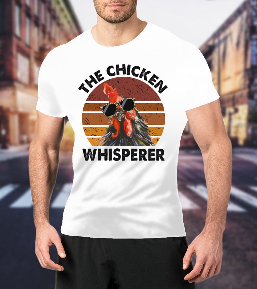 The Chicken Whisperer Retro Sunglasses Vintage Sunset Chicken T-Shirt