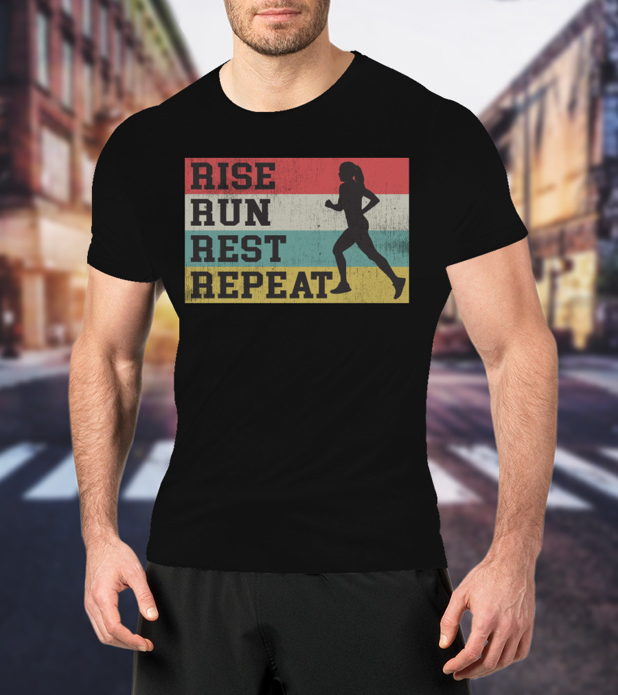 Rise Run Rest Repeat Funny Vintage Running Silhouette Girls T-Shirt