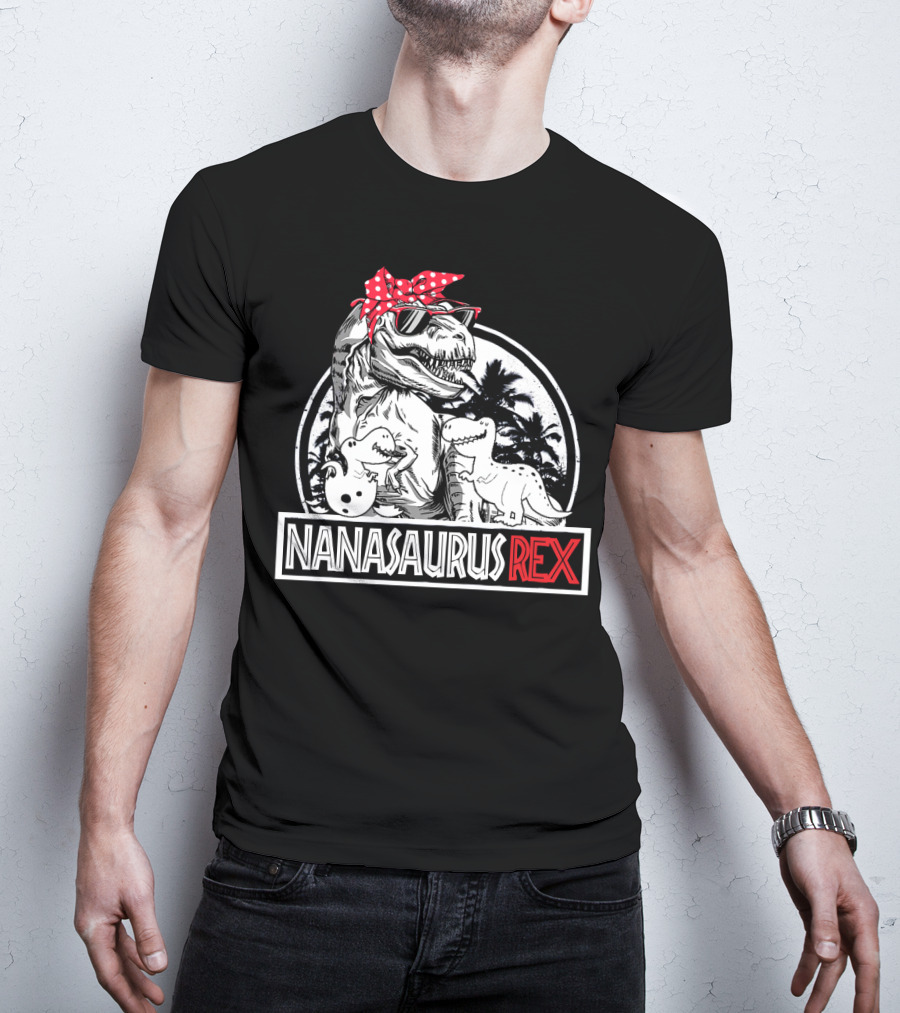 Nanasaurus Rex Funny Dinosaur Grandma With Red Bandana And Sunglasses T-Shirt