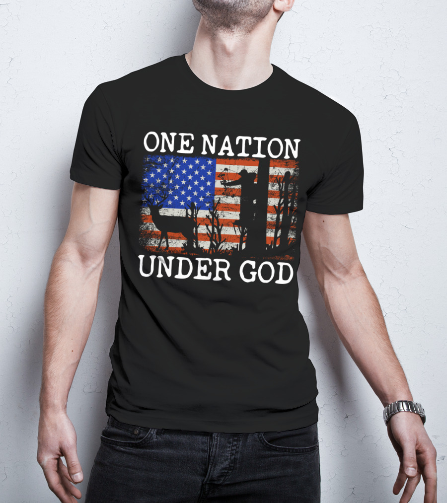 One Nation Under God American Flag Deer Hunting Bow Hunter T-Shirt