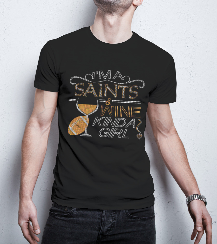 I'm A Saints And Wine Kinda Girl Crystal Embellished Rhinestone Sparkle T-Shirt