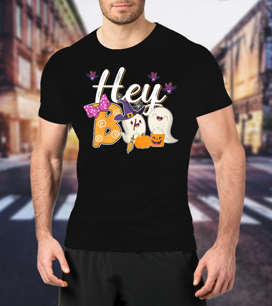 Hey Boo Ghosts With Pumpkins And Bats Simply Southern Halloween Collection T-Shirt
