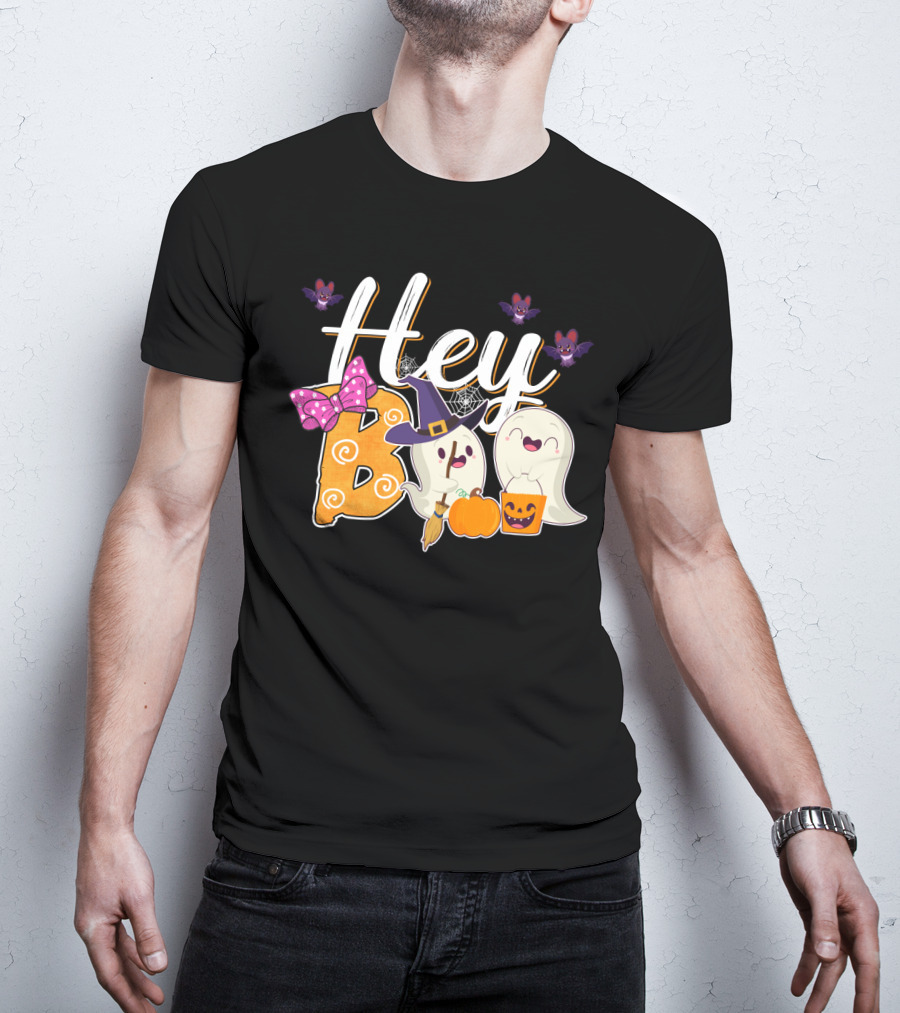 Hey Boo Ghosts With Pumpkins And Bats Simply Southern Halloween Collection T-Shirt