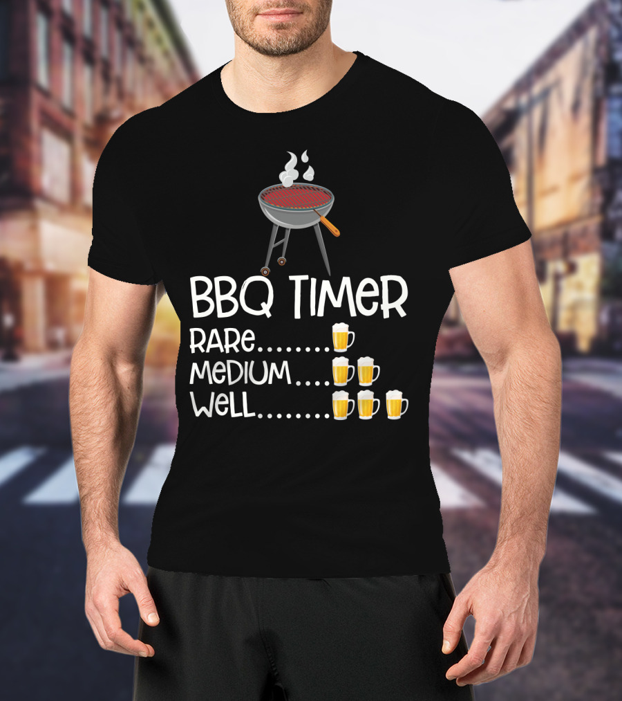 BBQ Timer Rare Medium Well Beer Mug Levels Grill T-Shirt