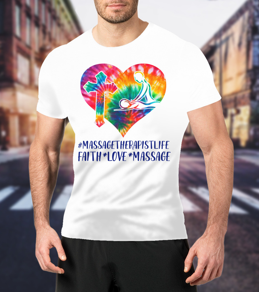 MassageTherapistLife Faith Love Massage Heart With Cross T-Shirt