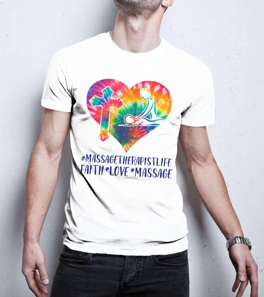 MassageTherapistLife Faith Love Massage Heart With Cross T-Shirt