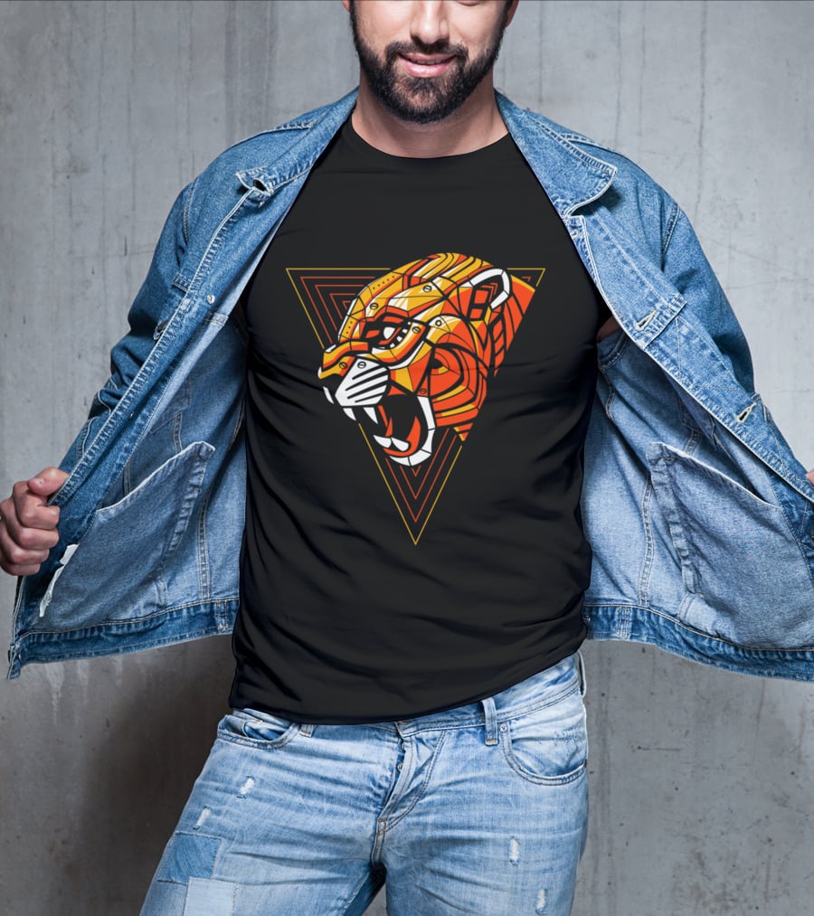 Leopard Punk Machine Geometric Triangle Roaring Face T-Shirt