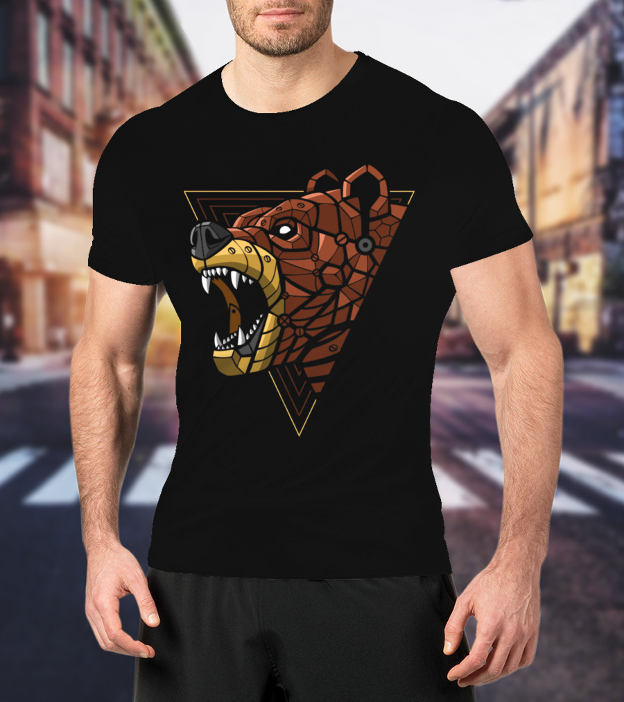 Cybernetic Geometric Roaring Bear Punk T-Shirt