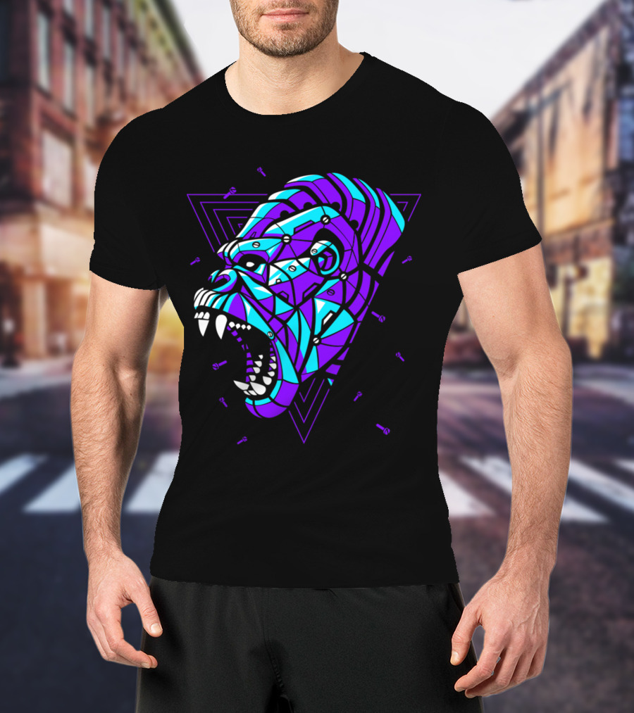 Cyber Punk Gorilla Geometric Triangles T-Shirt