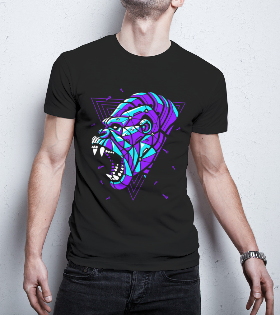 Cyber Punk Gorilla Geometric Triangles T-Shirt