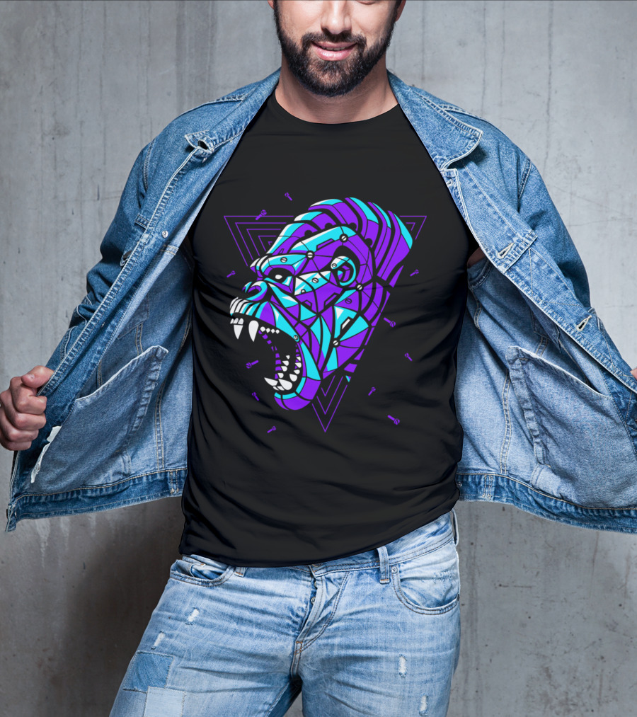 Cyber Punk Gorilla Geometric Triangles T-Shirt
