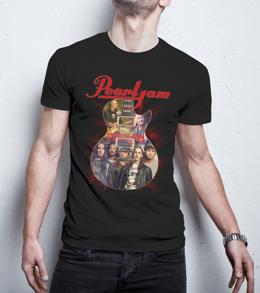 Pearljam Band Members Inside Guitar Image T-Shirt