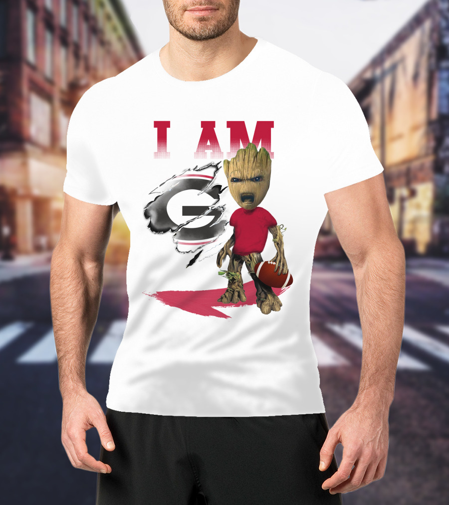 I AM Georgia Bulldogs Groot Holding Football T-Shirt