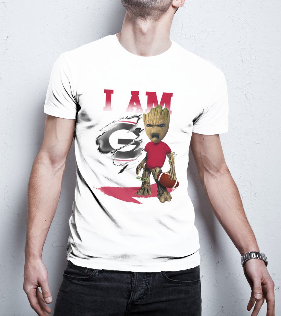 I AM Georgia Bulldogs Groot Holding Football T-Shirt