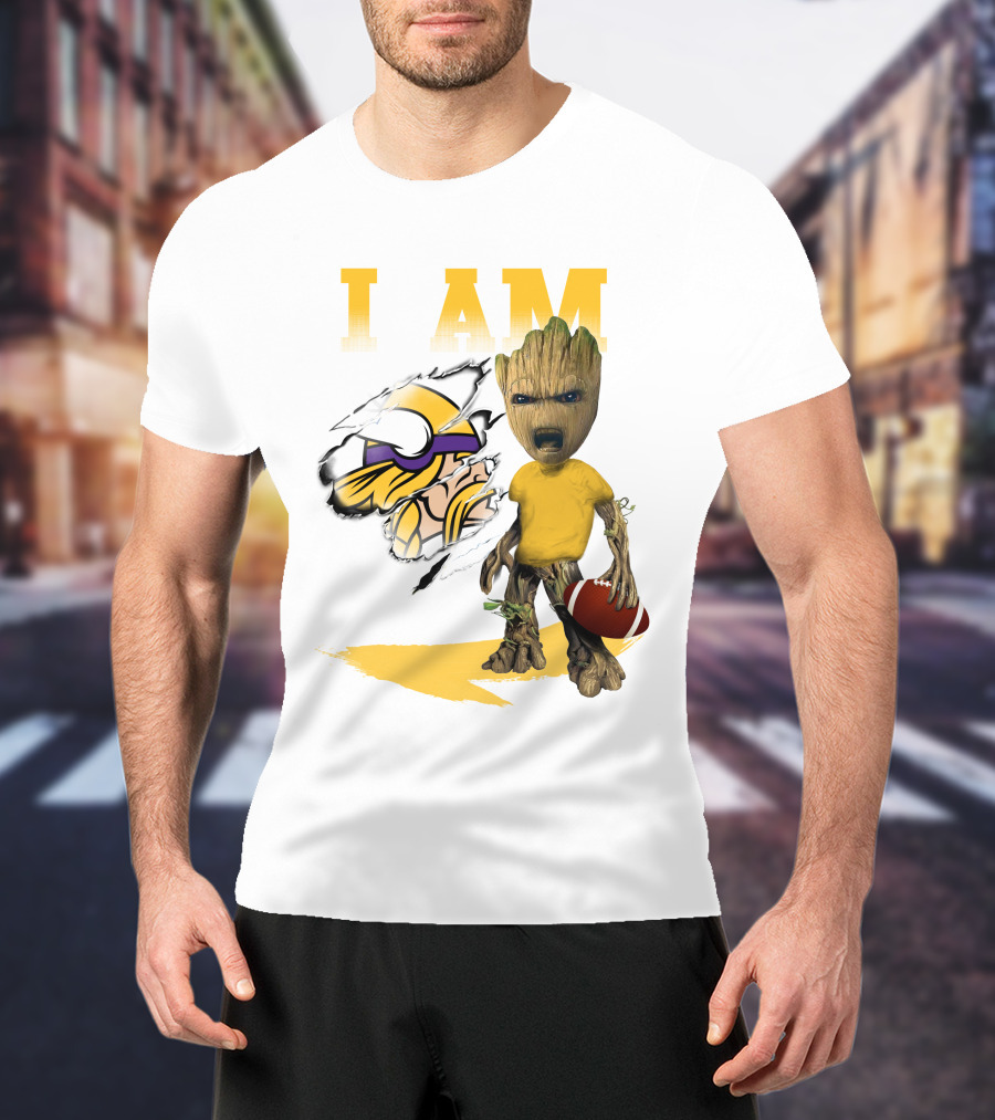 I AM Minnesota Vikings Baby Groot Football T-Shirt