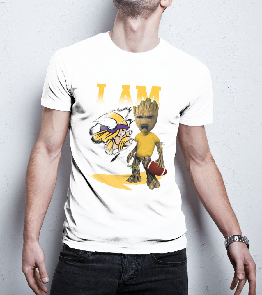 I AM Minnesota Vikings Baby Groot Football T-Shirt