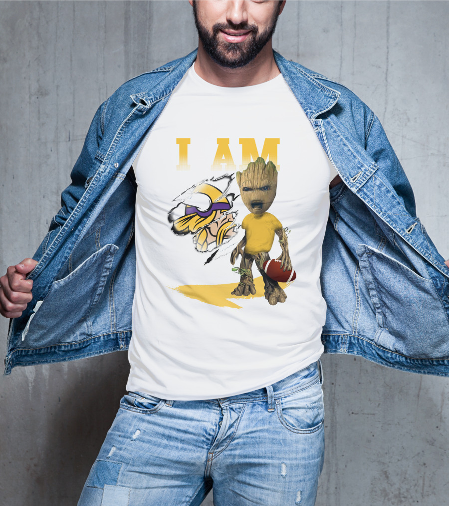 I AM Minnesota Vikings Baby Groot Football T-Shirt