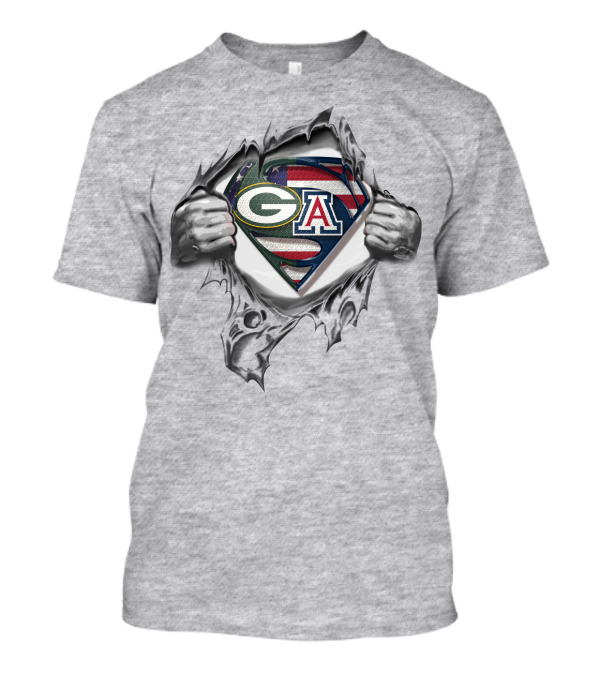 Green Bay Packers Arizona Wildcats Superman Logo American Flag Rip T-Shirt